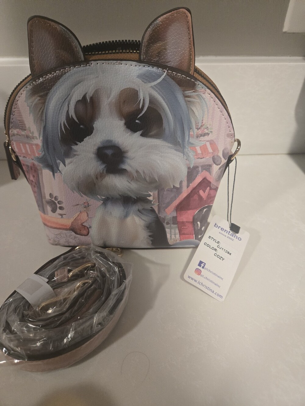 NWT Brentano Yorkie Crossbody Bag Cute Dog Puppy Purse - Picture 3 of 6